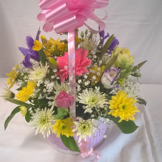 Spring Time Fresh Flower Basket Arrangement 