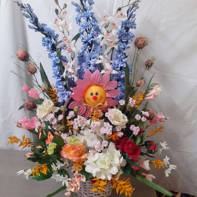 Silk Front Facing Arrangement in a wicker Basket 