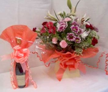 Bouquet & Bottle of Wine 