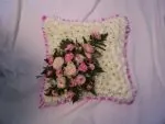 Ribbon Edge Based Cushion with Flower Spray 