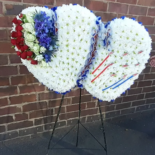 Double heart with RAF small planes with flower spray 