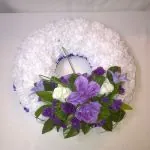 Purple & White Wreath in Silk flowers 