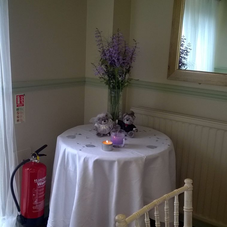 Silk Flowers with Bride & Groom Teddy Bears 