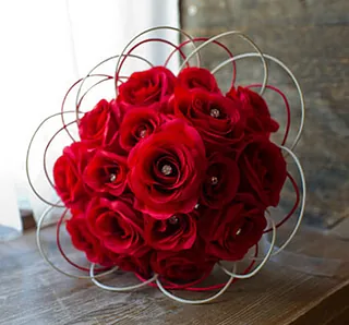  Brides wedding bouquet Red silk roses with sparkles & hoop design 