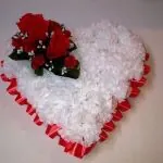 Red & White Based Heart in silk flowers 