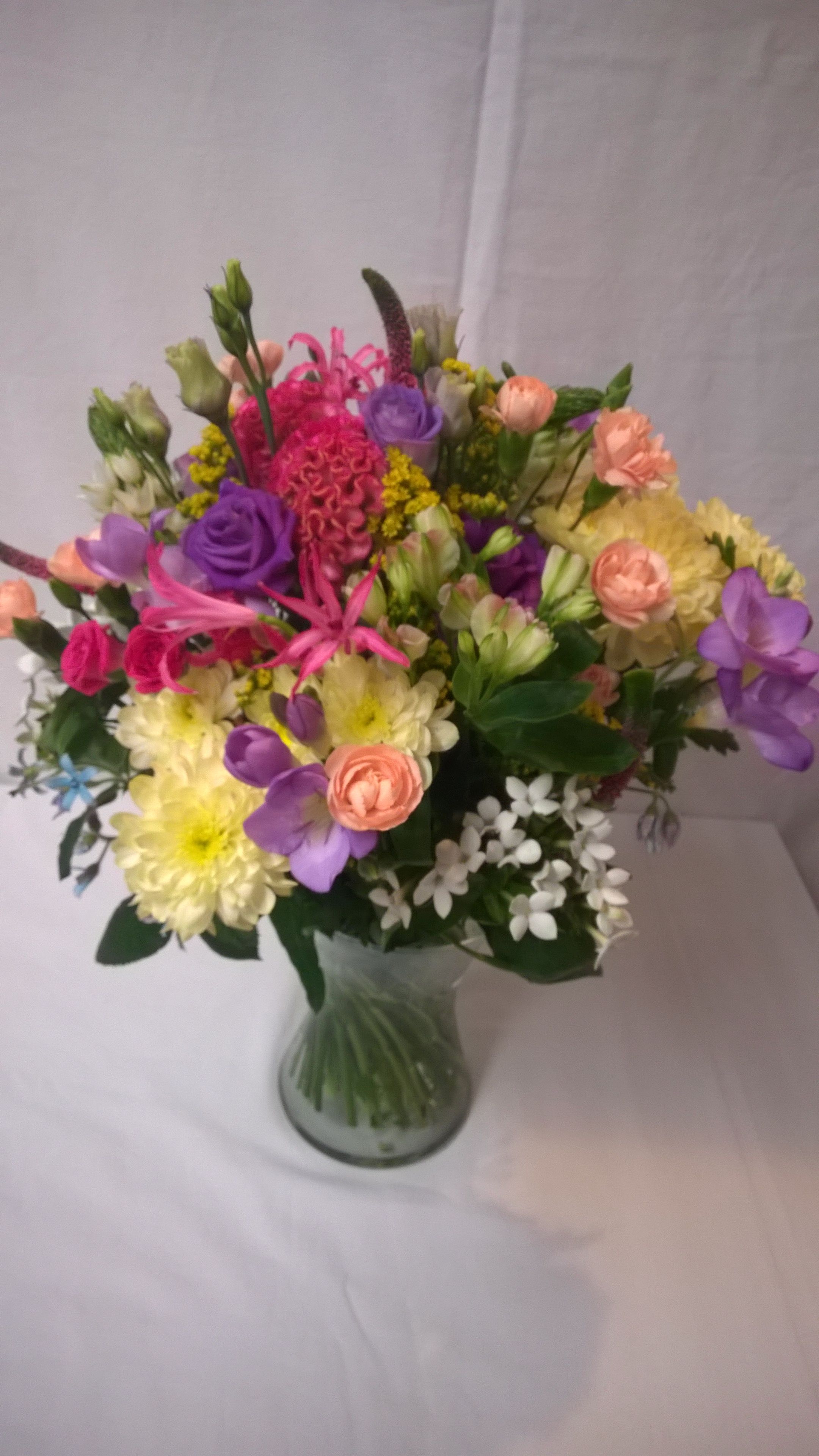 Flowers Arranged in Glass Vase 