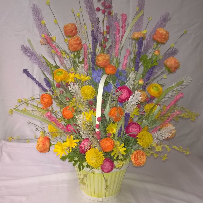 Meadow Silk Flower Front Facing Basket Arrangement 